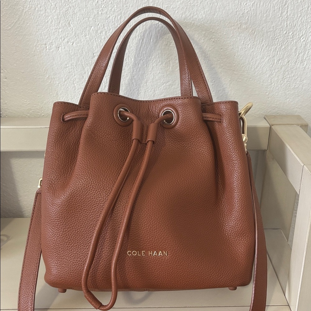 Cole Haan Leather Small Bucket Bag Grand Series (British Tan Color)